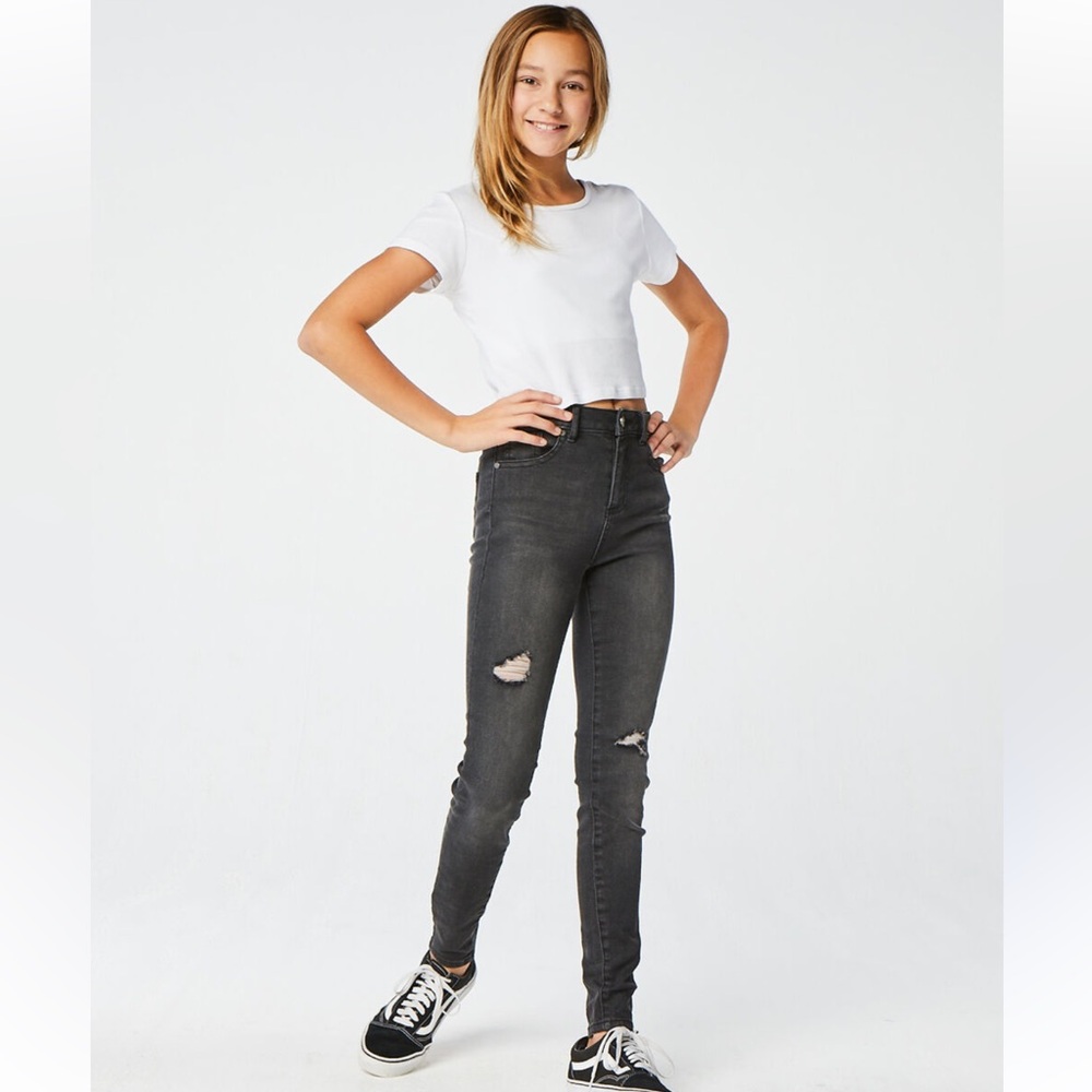 RSQ Girls Super High Rise Jeggings Black Distressed Size‎ 8 NWT